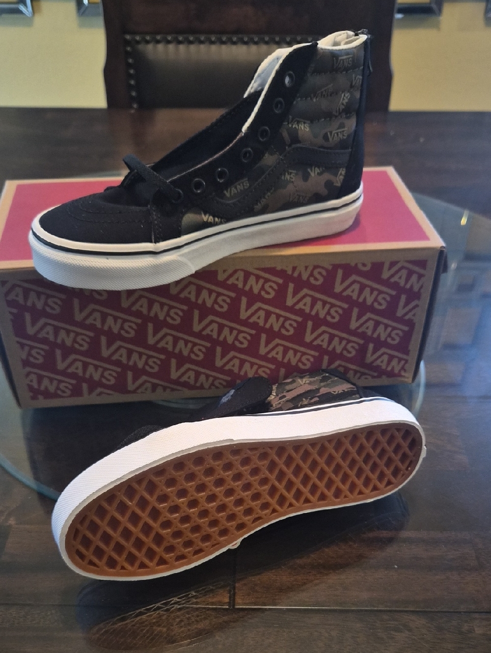 Vans High Top Sneaker in Black & Olive Camo Print